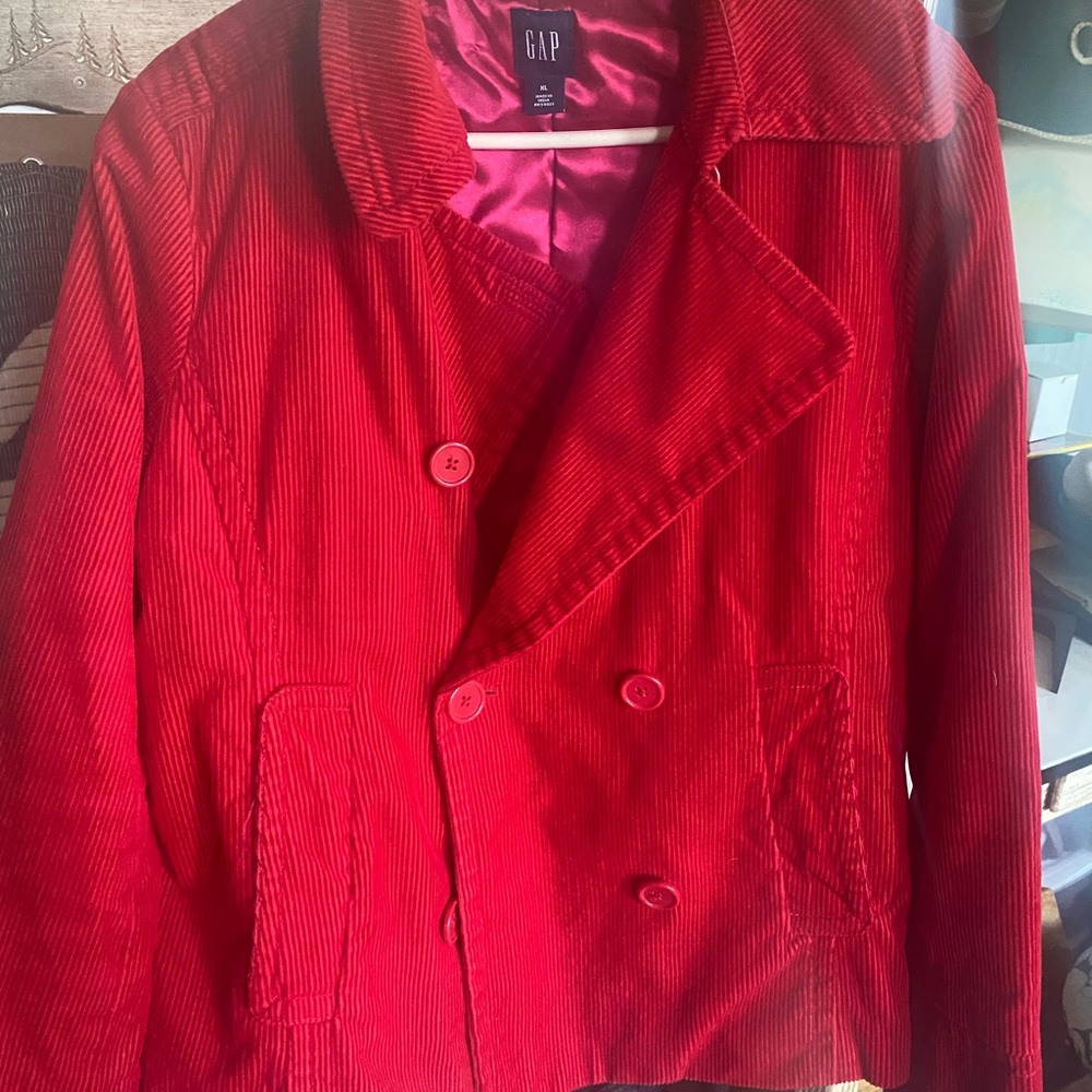 GAP Women's Vibrant Red Pea Coat